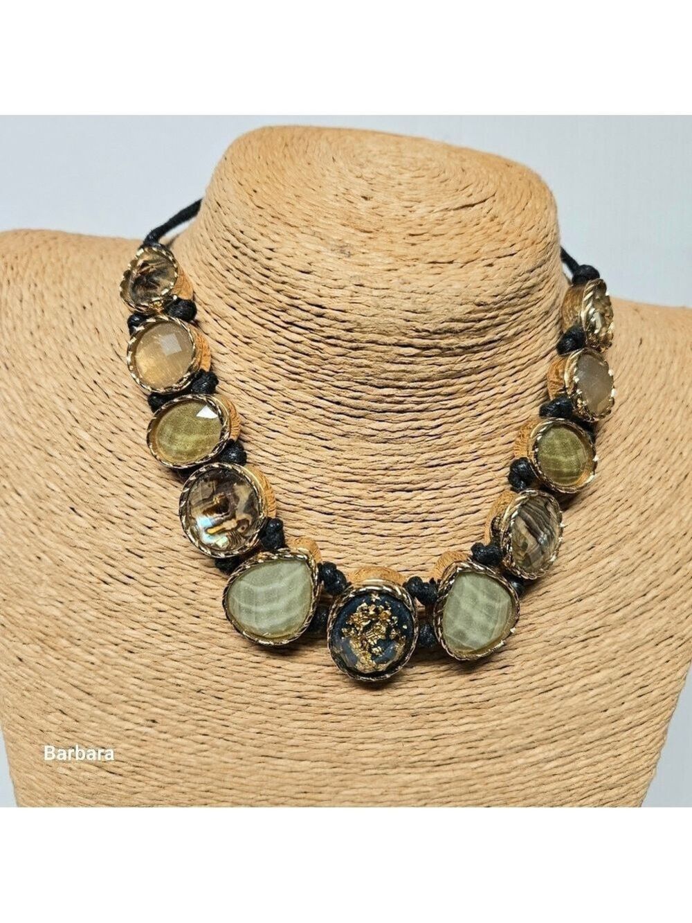 Vintage St Thomas Gold-tone Statement Necklace in Pale Green